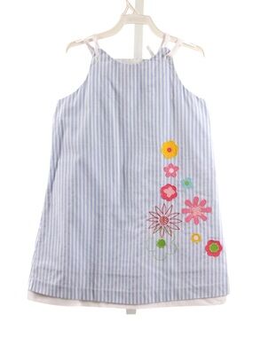 Florence Eiseman Light Blue Striped Dress with Floral Appliqués SZ 6